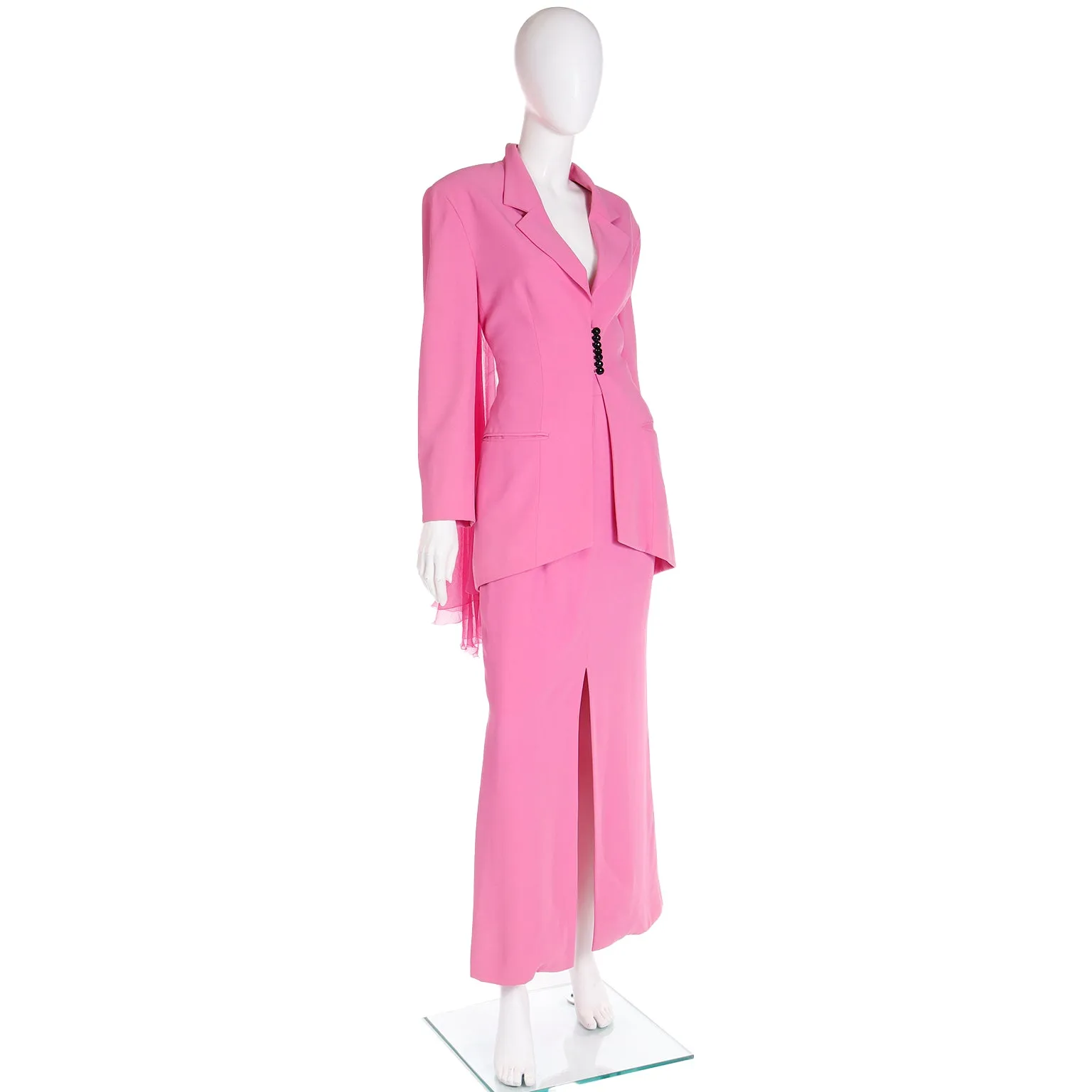 1990s Christian Dior Boutique Numbered Pink Jacket w Chiffon Drape & 2 Skirts