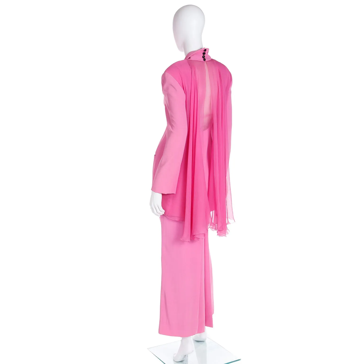 1990s Christian Dior Boutique Numbered Pink Jacket w Chiffon Drape & 2 Skirts