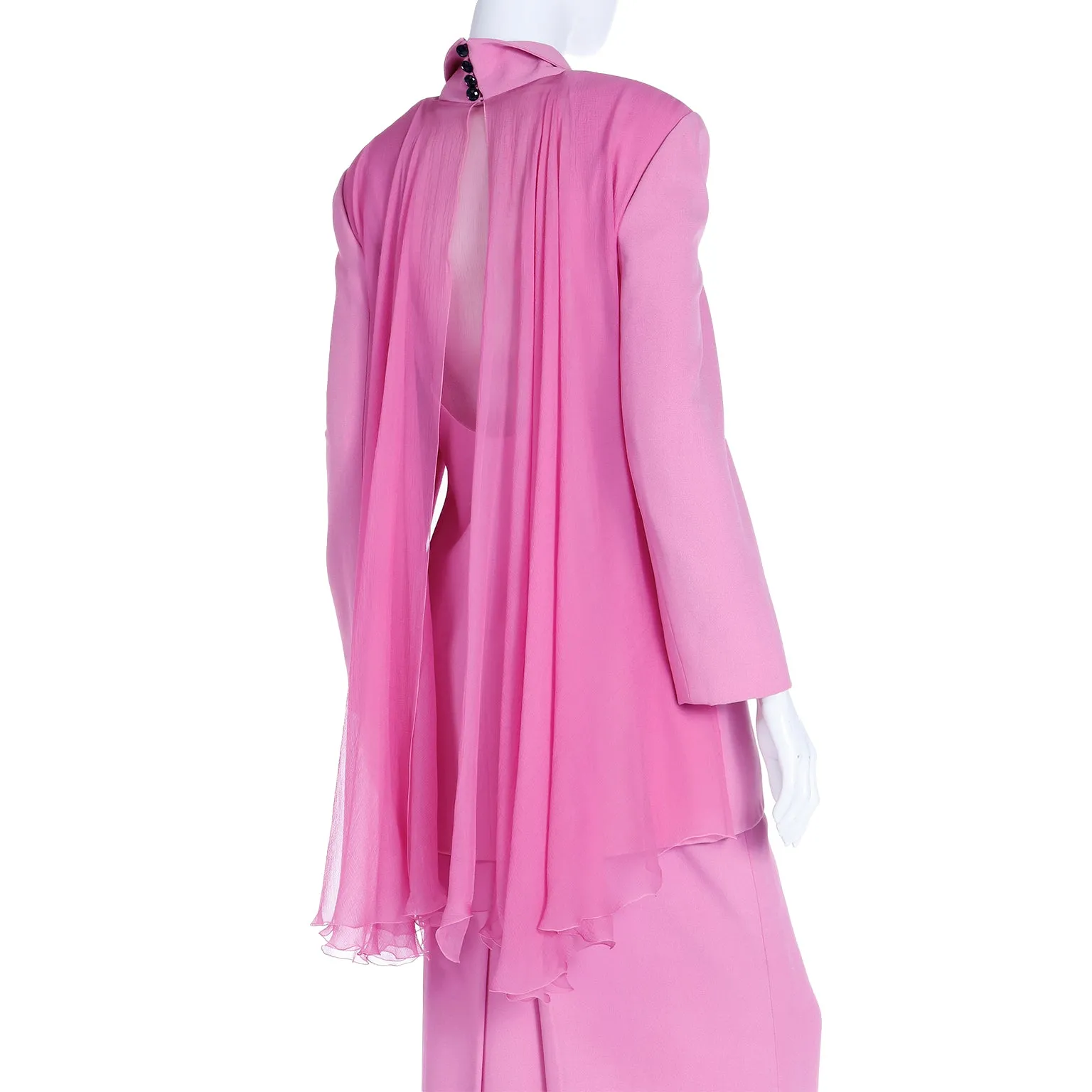 1990s Christian Dior Boutique Numbered Pink Jacket w Chiffon Drape & 2 Skirts