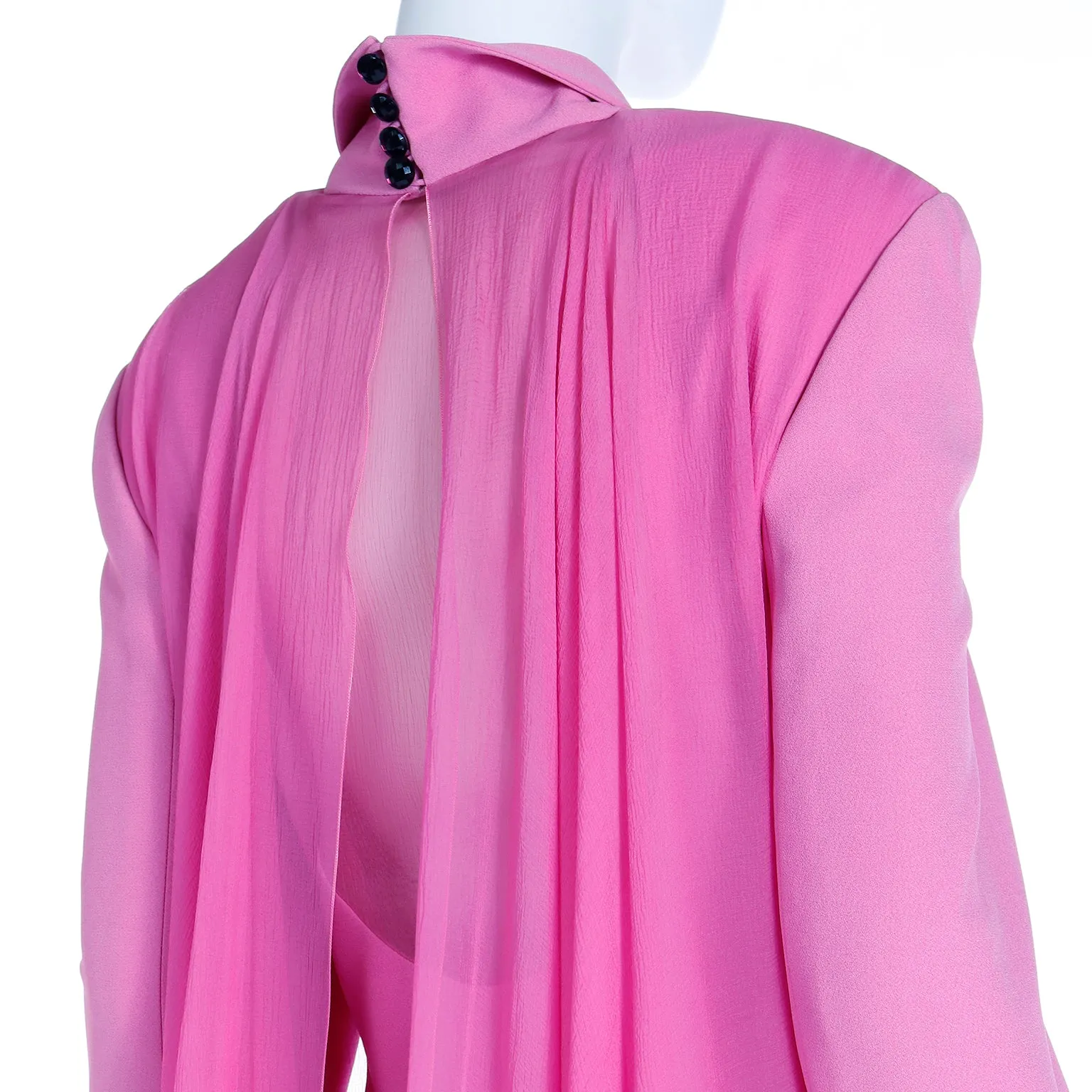 1990s Christian Dior Boutique Numbered Pink Jacket w Chiffon Drape & 2 Skirts