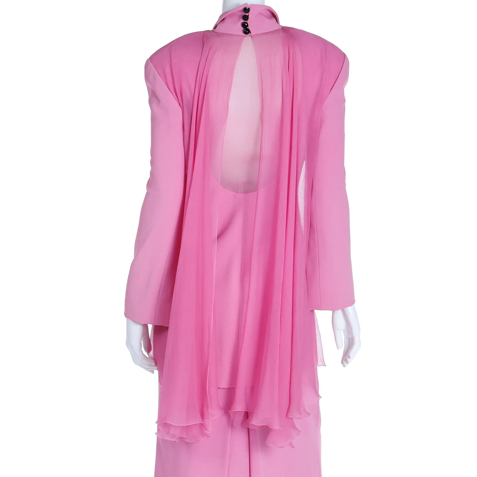 1990s Christian Dior Boutique Numbered Pink Jacket w Chiffon Drape & 2 Skirts