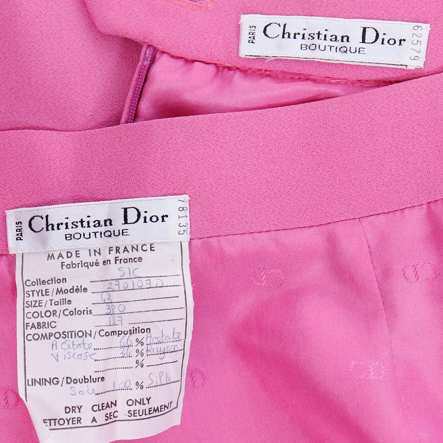1990s Christian Dior Boutique Numbered Pink Jacket w Chiffon Drape & 2 Skirts