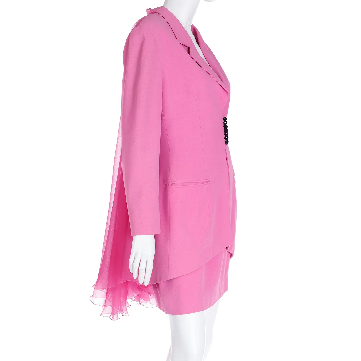 1990s Christian Dior Boutique Numbered Pink Jacket w Chiffon Drape & 2 Skirts