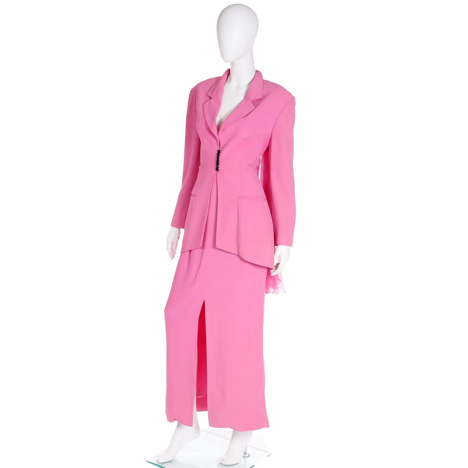1990s Christian Dior Boutique Numbered Pink Jacket w Chiffon Drape & 2 Skirts