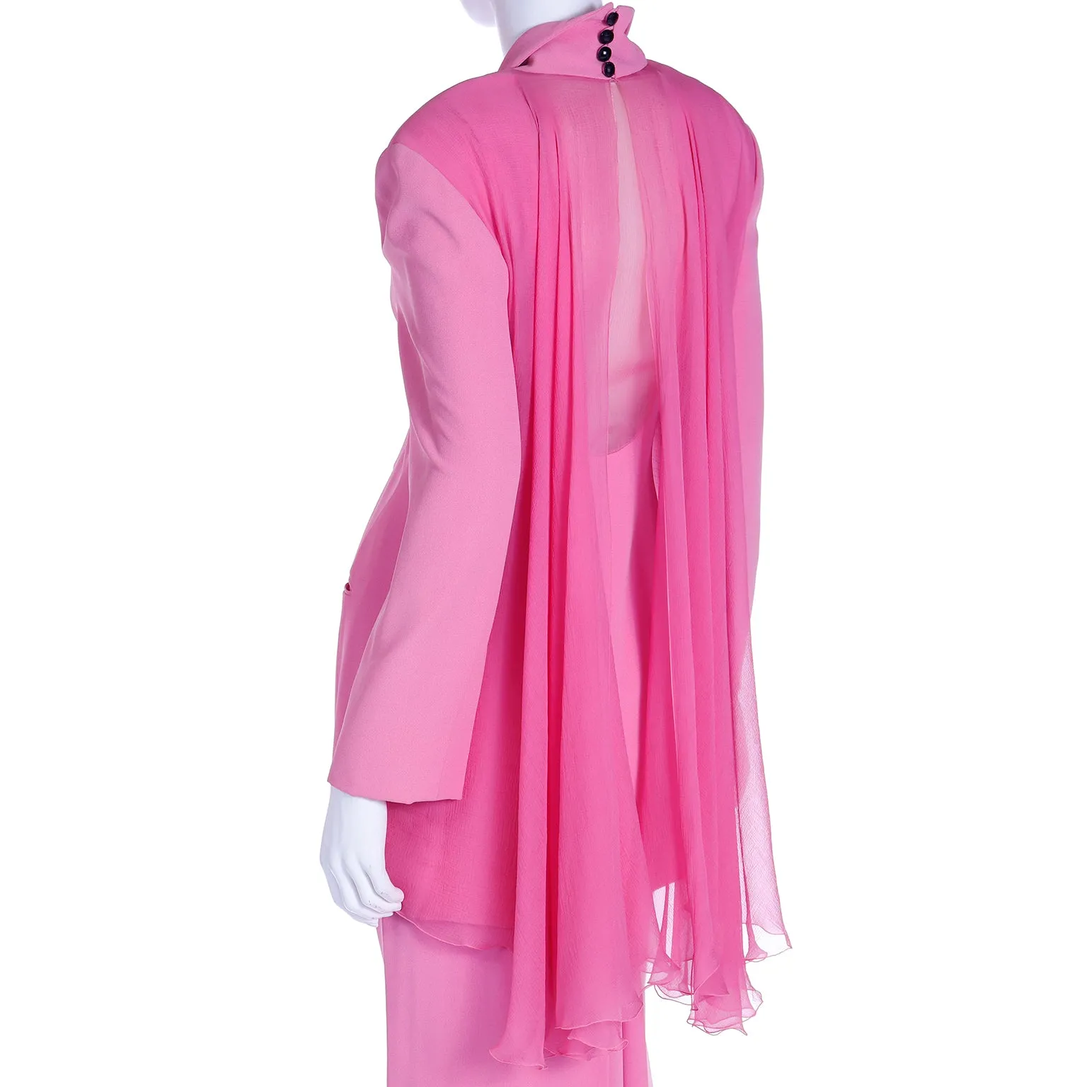 1990s Christian Dior Boutique Numbered Pink Jacket w Chiffon Drape & 2 Skirts