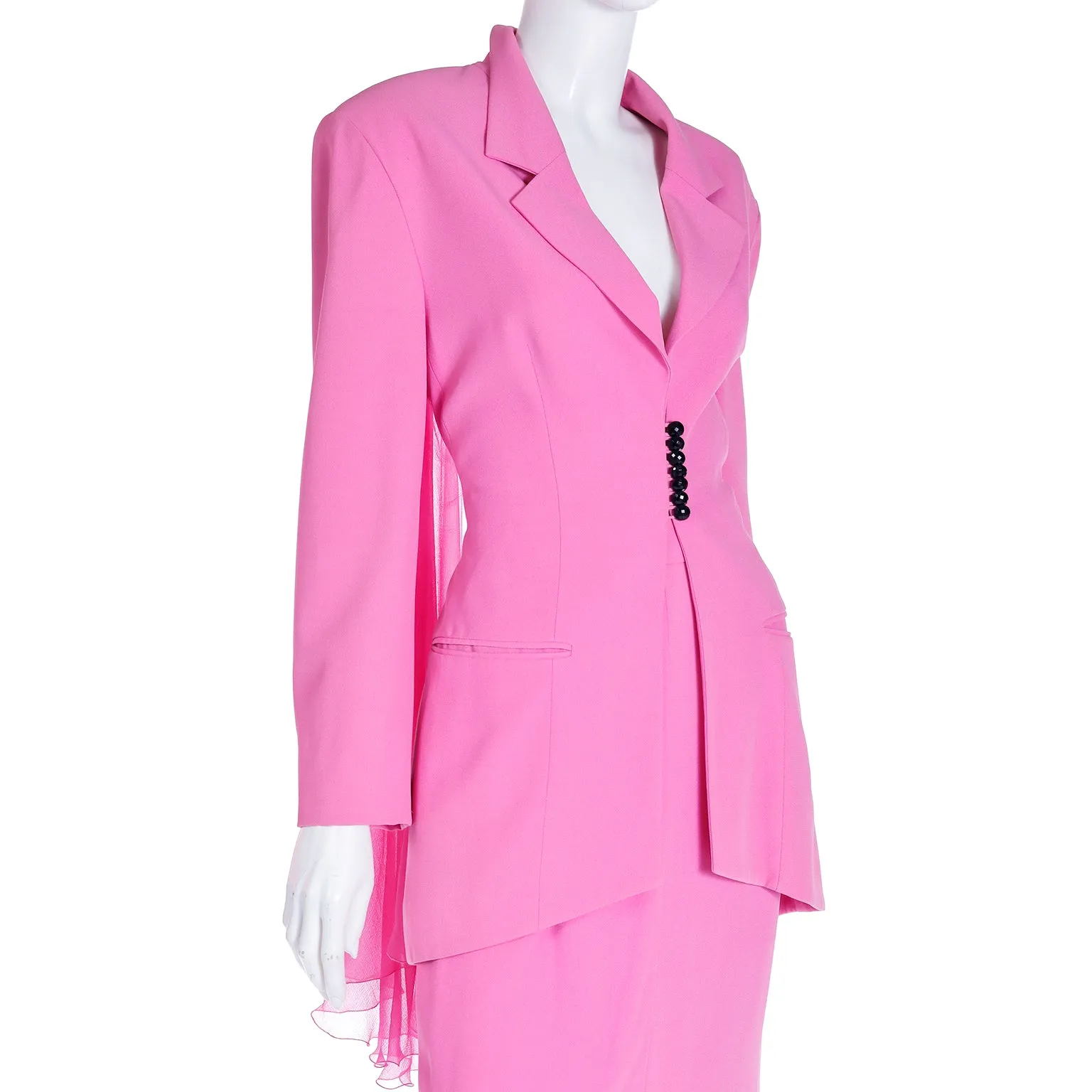 1990s Christian Dior Boutique Numbered Pink Jacket w Chiffon Drape & 2 Skirts