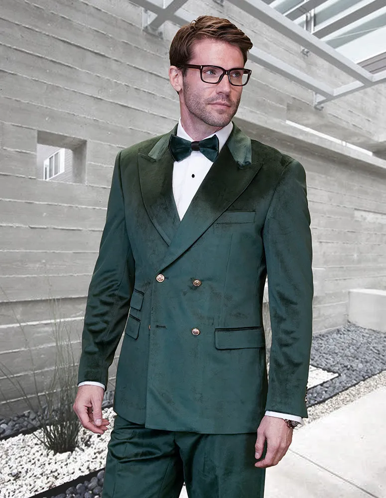 2pc Velvet Italian Double Breasted Suit With Gold Buttons. Modern Fit| DB-VELVET| Hunter