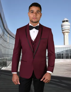 3 Pc Flat Front Pants With Bow Tie | Genova | Burgundy