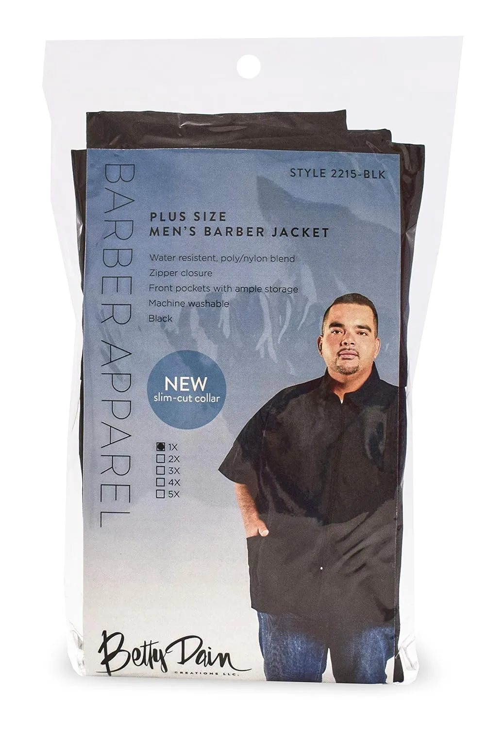 A Size Above Big & Tall Barber Jacket, Cut for Fuller Figures, Short Sleeve with Zipper Front, Left Breast Pocket Plus Two Lower Pockets, Lightweight, Water Resistant Nylon/Poly, Black, 4X
