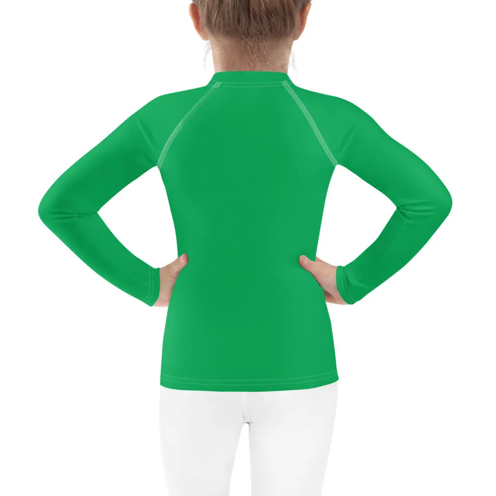 Active Allure: Girls' Solid Color Long Sleeve Rash Guards - Jade