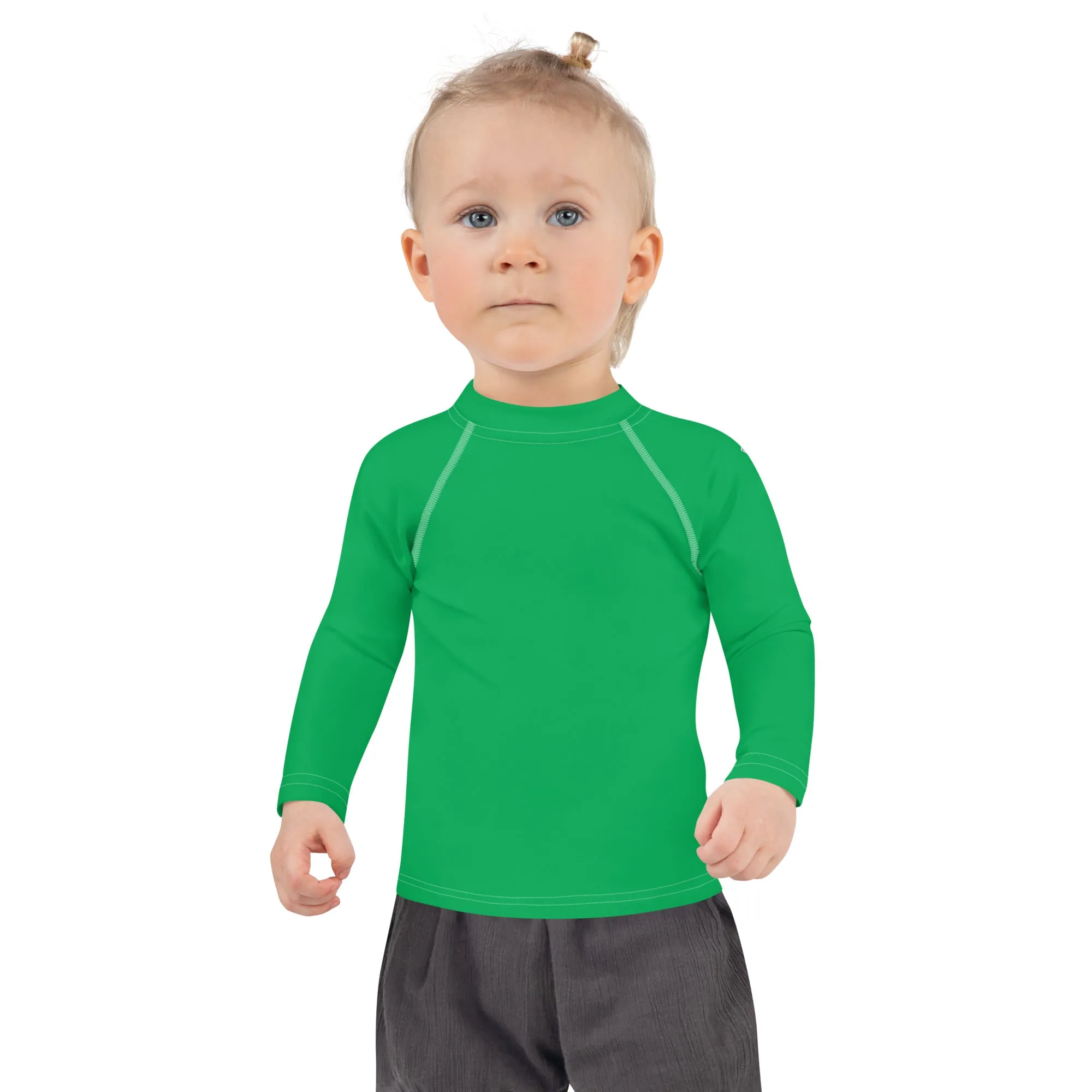 Active Allure: Girls' Solid Color Long Sleeve Rash Guards - Jade