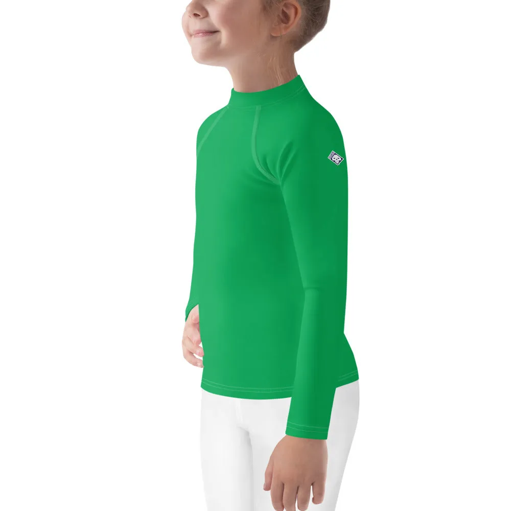 Active Allure: Girls' Solid Color Long Sleeve Rash Guards - Jade