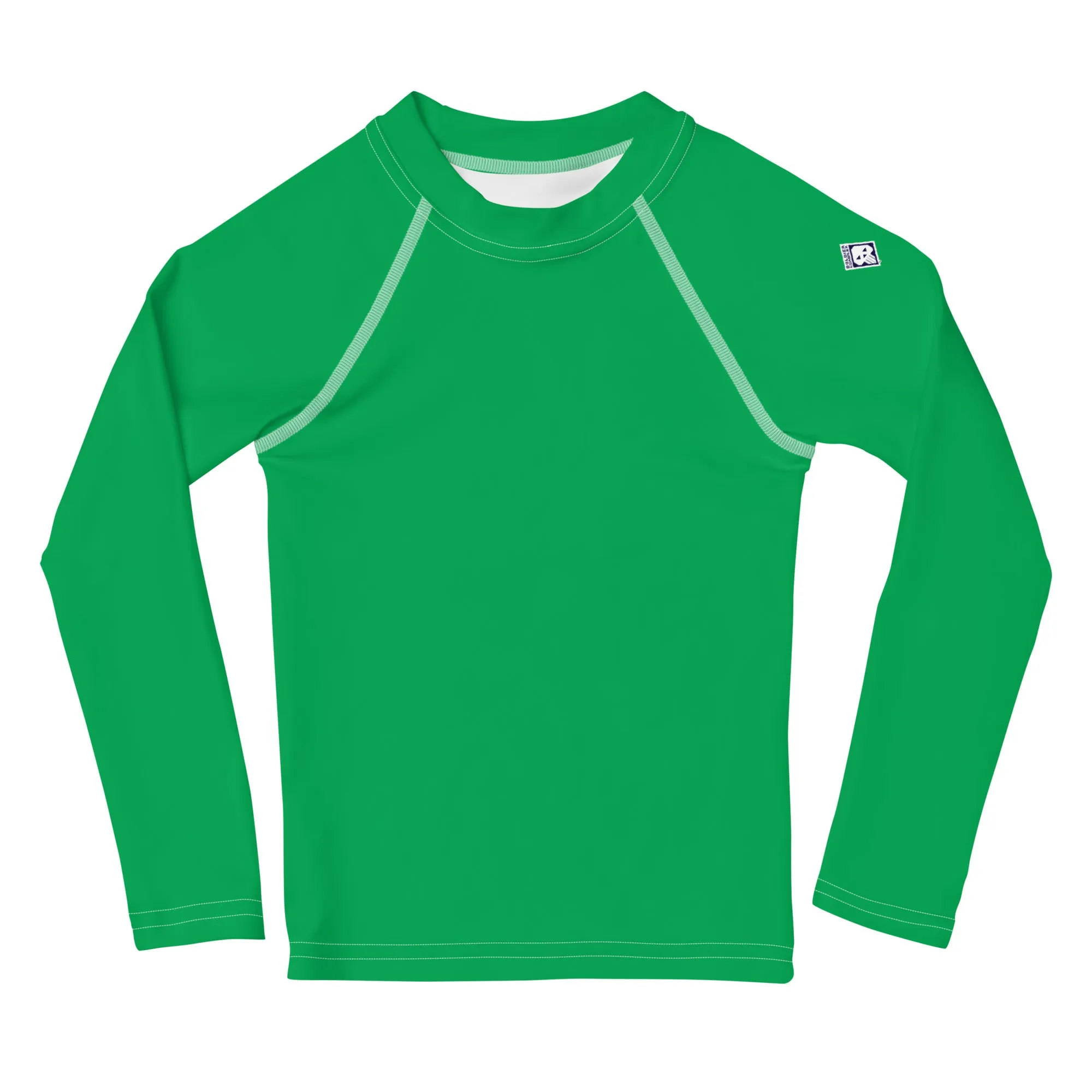 Active Allure: Girls' Solid Color Long Sleeve Rash Guards - Jade