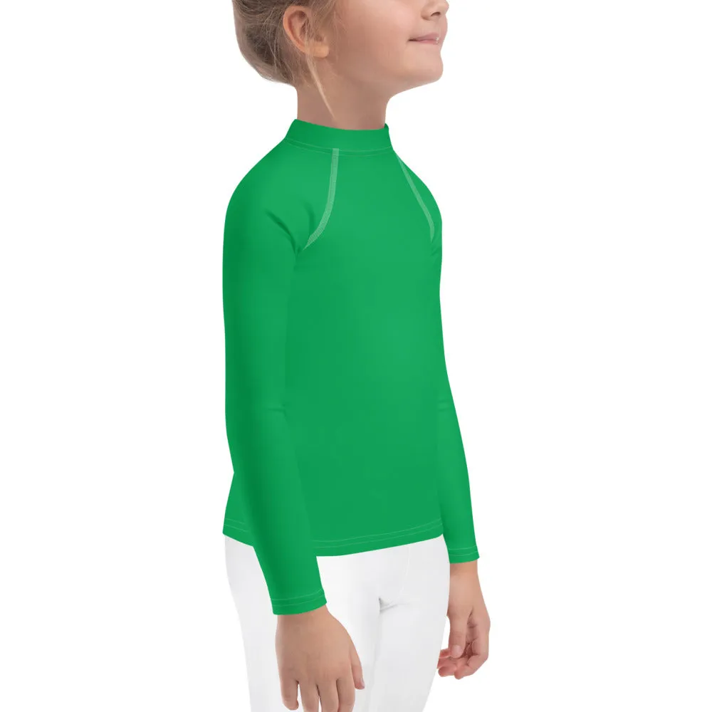 Active Allure: Girls' Solid Color Long Sleeve Rash Guards - Jade