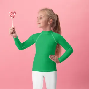 Active Allure: Girls' Solid Color Long Sleeve Rash Guards - Jade