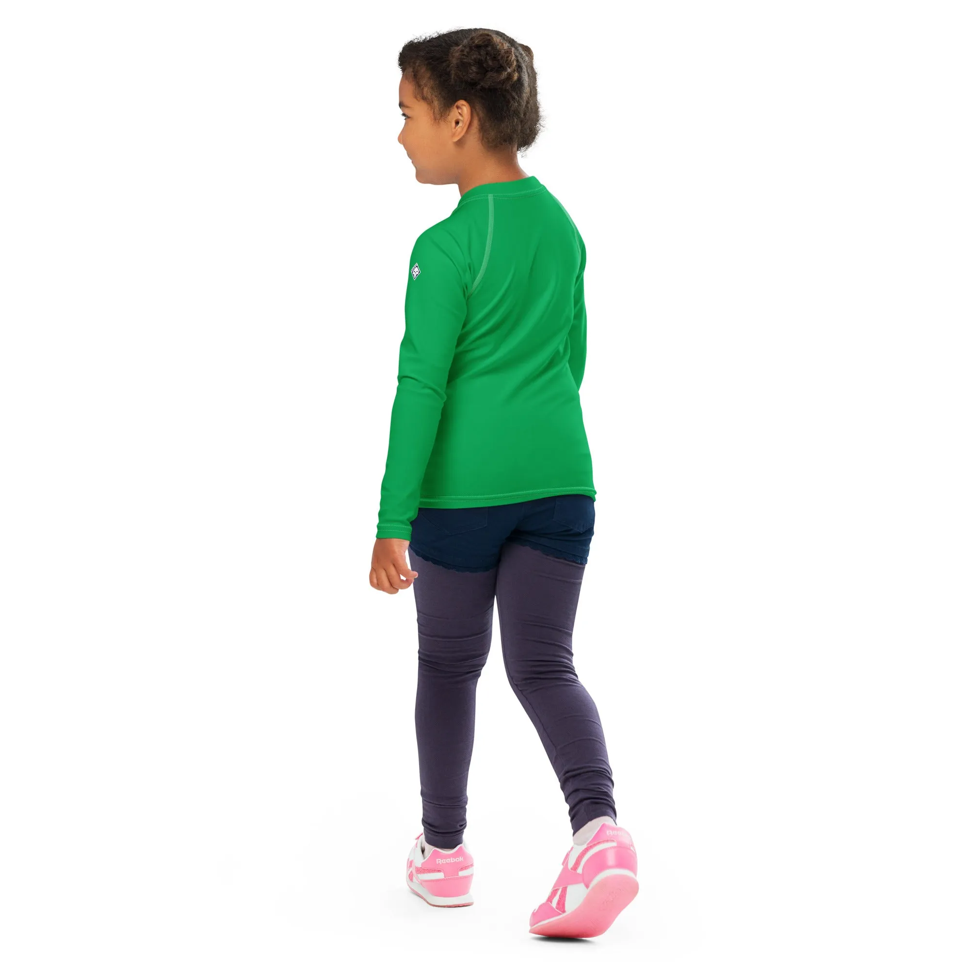 Active Allure: Girls' Solid Color Long Sleeve Rash Guards - Jade