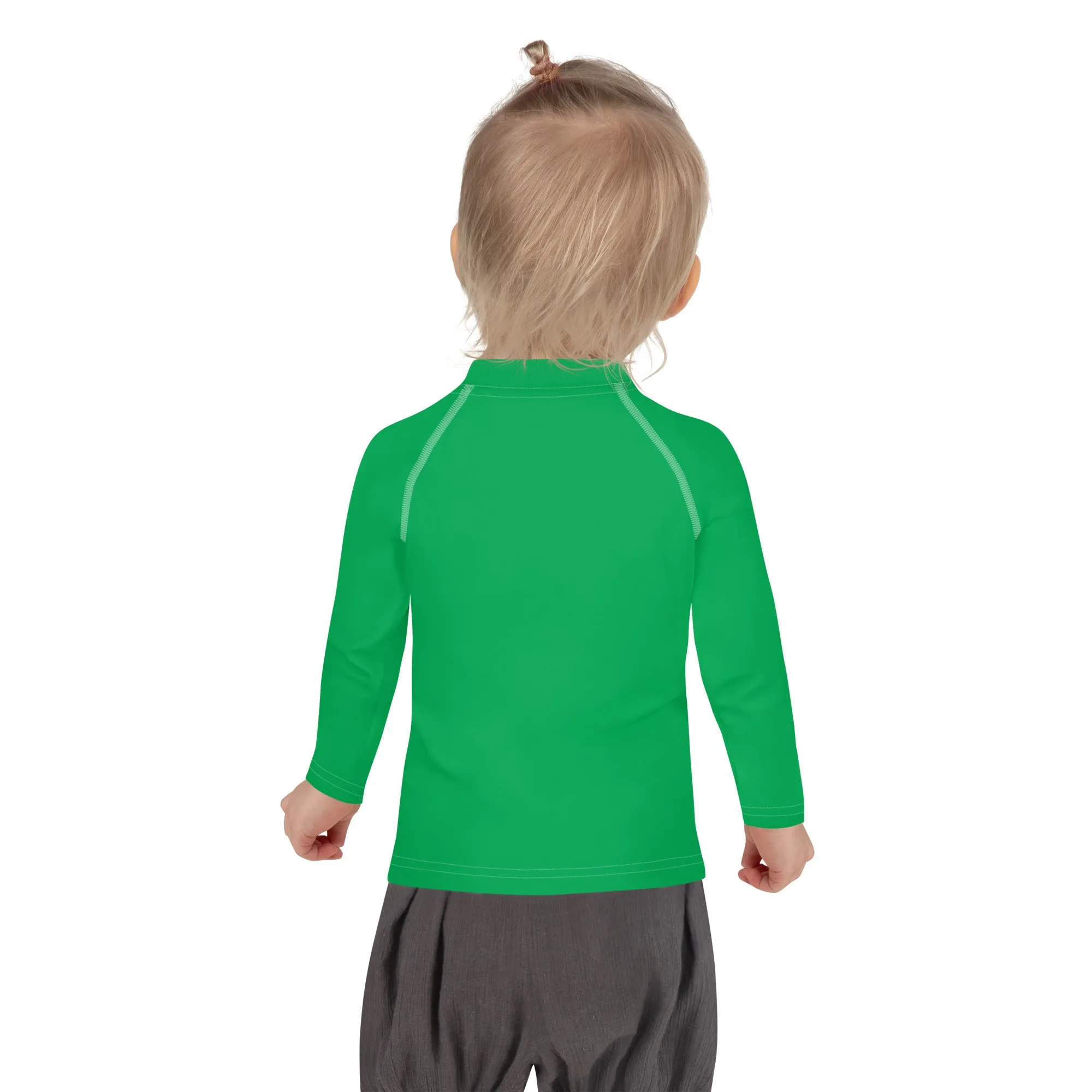 Active Allure: Girls' Solid Color Long Sleeve Rash Guards - Jade