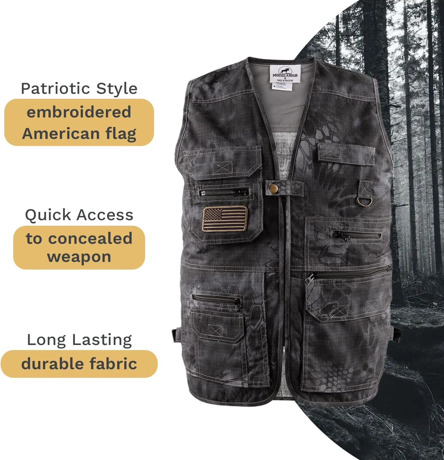 Adult Conceal & Carry Tactical Vest, Strong & Durable V-Neck Vest
