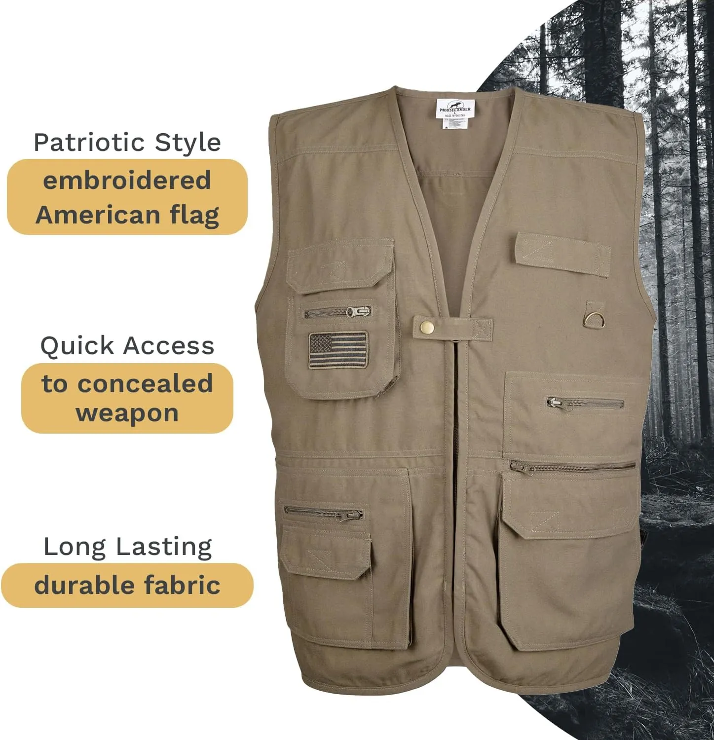 Adult Conceal & Carry Tactical Vest, Strong & Durable V-Neck Vest