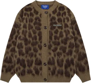 Aelfric Eden Leopard Print Cardigan Sweaters for Women Cheetah Y2k Crewneck Button Down Knit Cardigans Long Sleeve Sweater