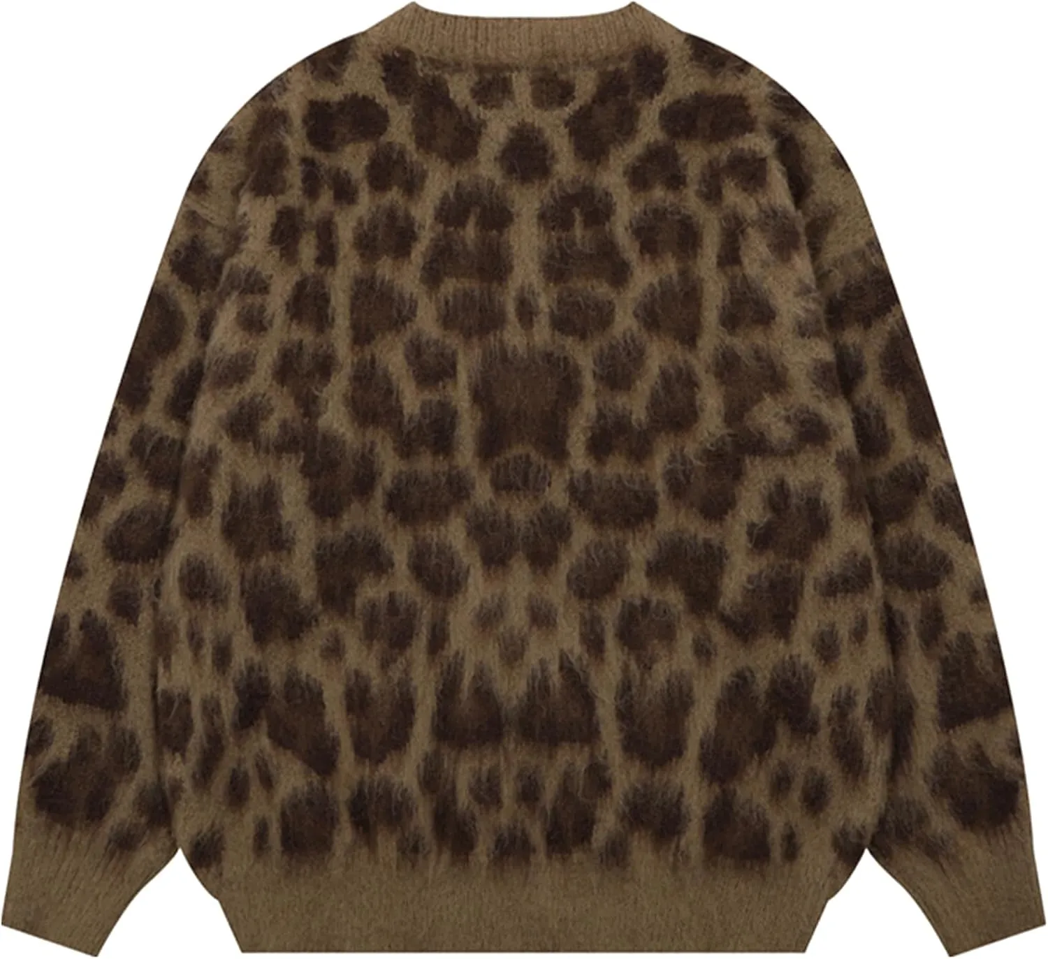 Aelfric Eden Leopard Print Cardigan Sweaters for Women Cheetah Y2k Crewneck Button Down Knit Cardigans Long Sleeve Sweater