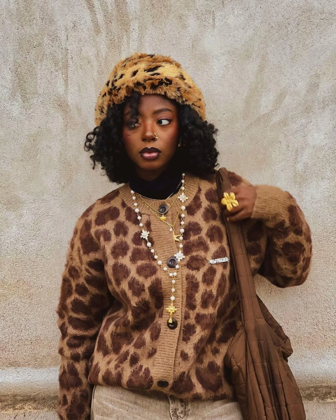 Aelfric Eden Leopard Print Cardigan Sweaters for Women Cheetah Y2k Crewneck Button Down Knit Cardigans Long Sleeve Sweater