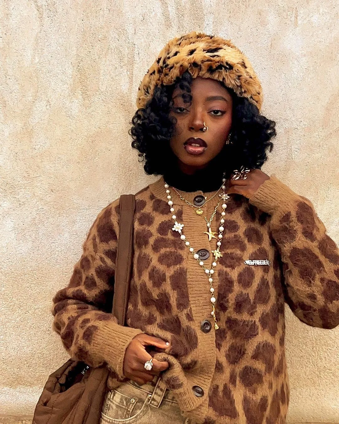 Aelfric Eden Leopard Print Cardigan Sweaters for Women Cheetah Y2k Crewneck Button Down Knit Cardigans Long Sleeve Sweater