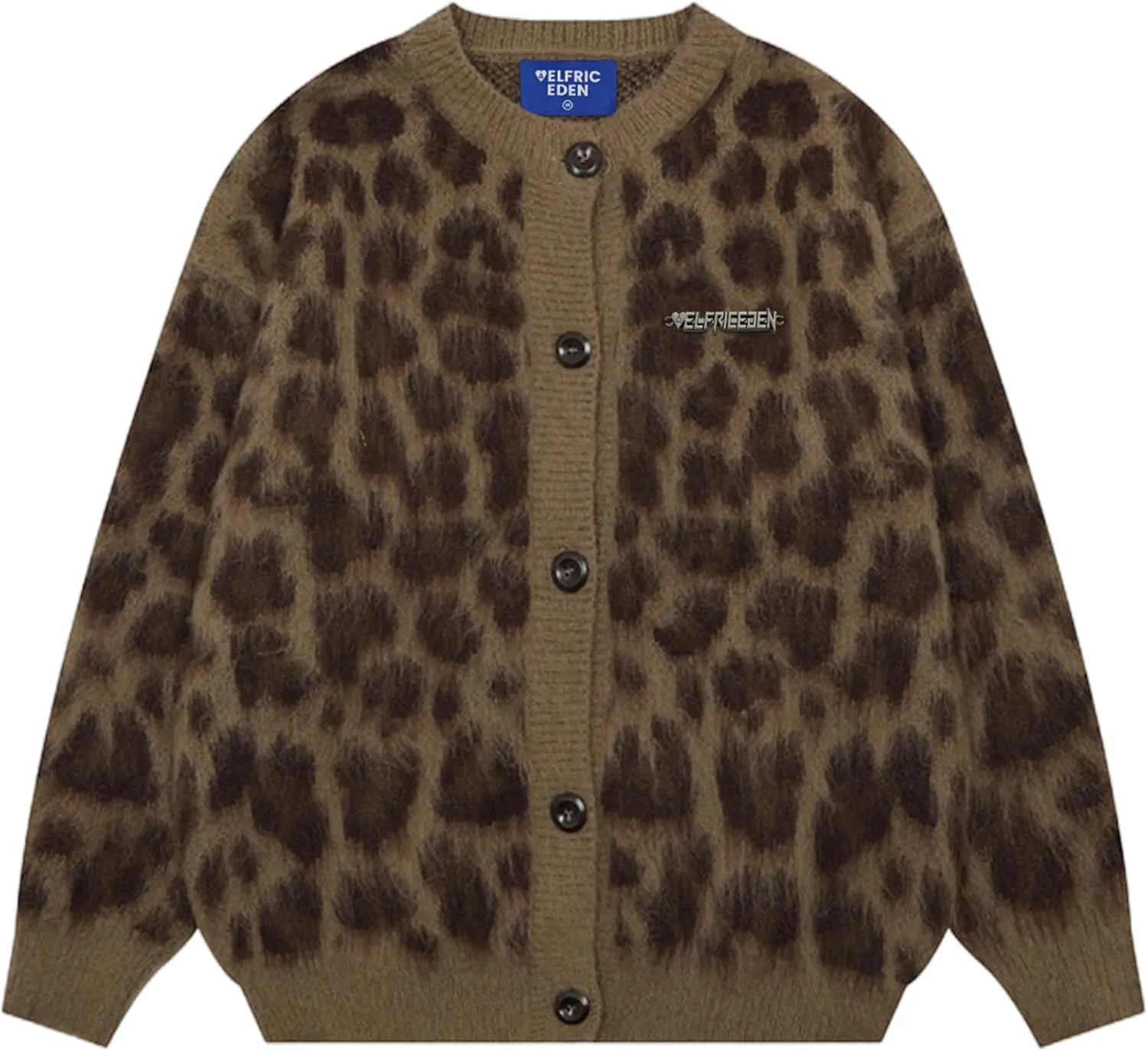 Aelfric Eden Leopard Print Cardigan Sweaters for Women Cheetah Y2k Crewneck Button Down Knit Cardigans Long Sleeve Sweater