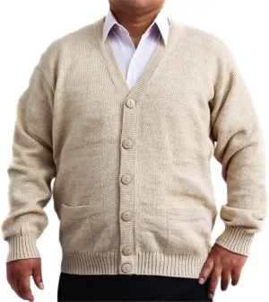 ALPACA CARDIGAN GOLF SWEATER JERSEY V neck buttons and Pockets made in PERU BEIGE