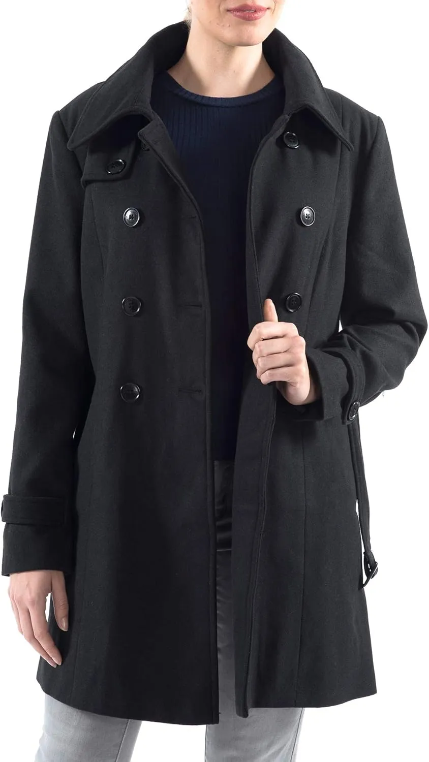 Alpine Swiss Keira Womens Wool Double Breasted Belted Trench Coat