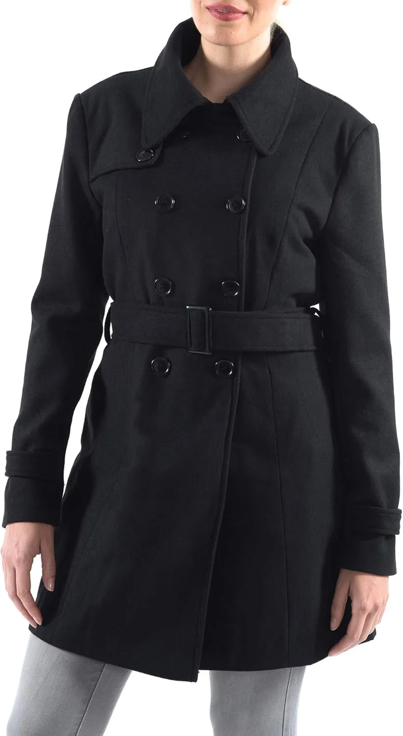 Alpine Swiss Keira Womens Wool Double Breasted Belted Trench Coat