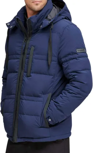 Andrew Marc Men's Huxley Mid Length Water Resistant Crinkle Down Jacket