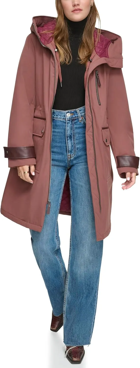 Andrew Marc Women's Gemas Hooded Transitional Water Resistant Parka Trench Coat