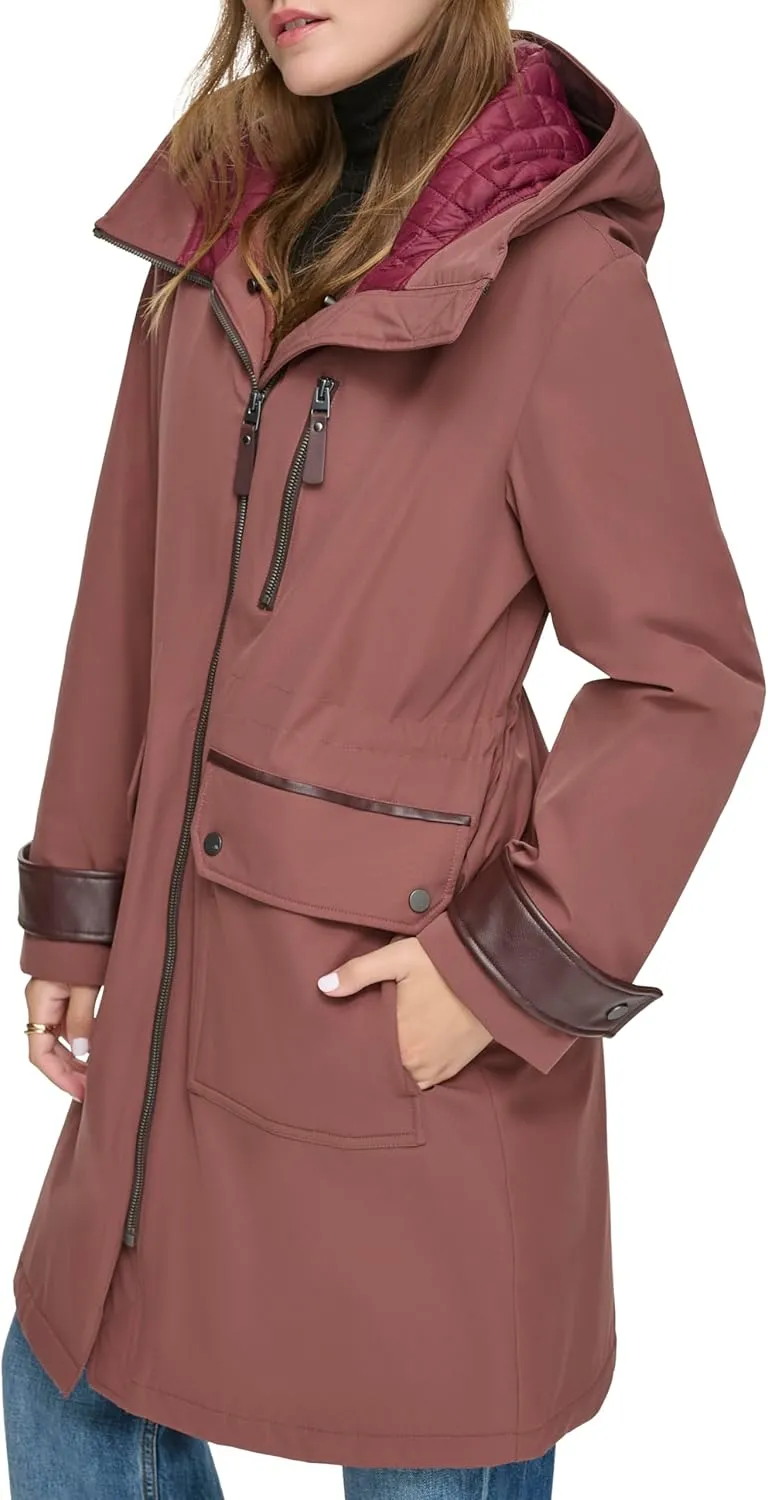 Andrew Marc Women's Gemas Hooded Transitional Water Resistant Parka Trench Coat