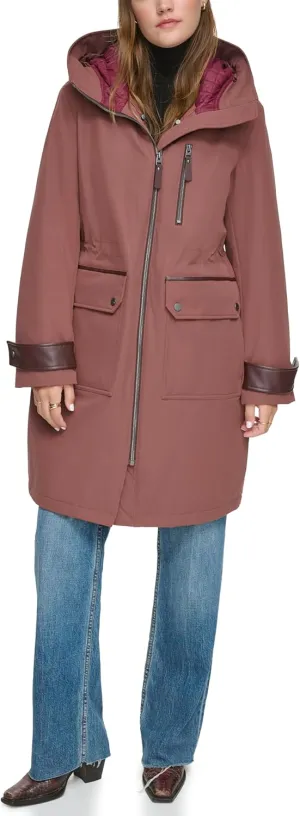 Andrew Marc Women's Gemas Hooded Transitional Water Resistant Parka Trench Coat