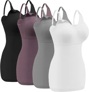 Angelhood Maternity Nursing Tank Tops for Breastfeeding,Womens Nursing Maternity Cami Built in Bra Sleep Bra