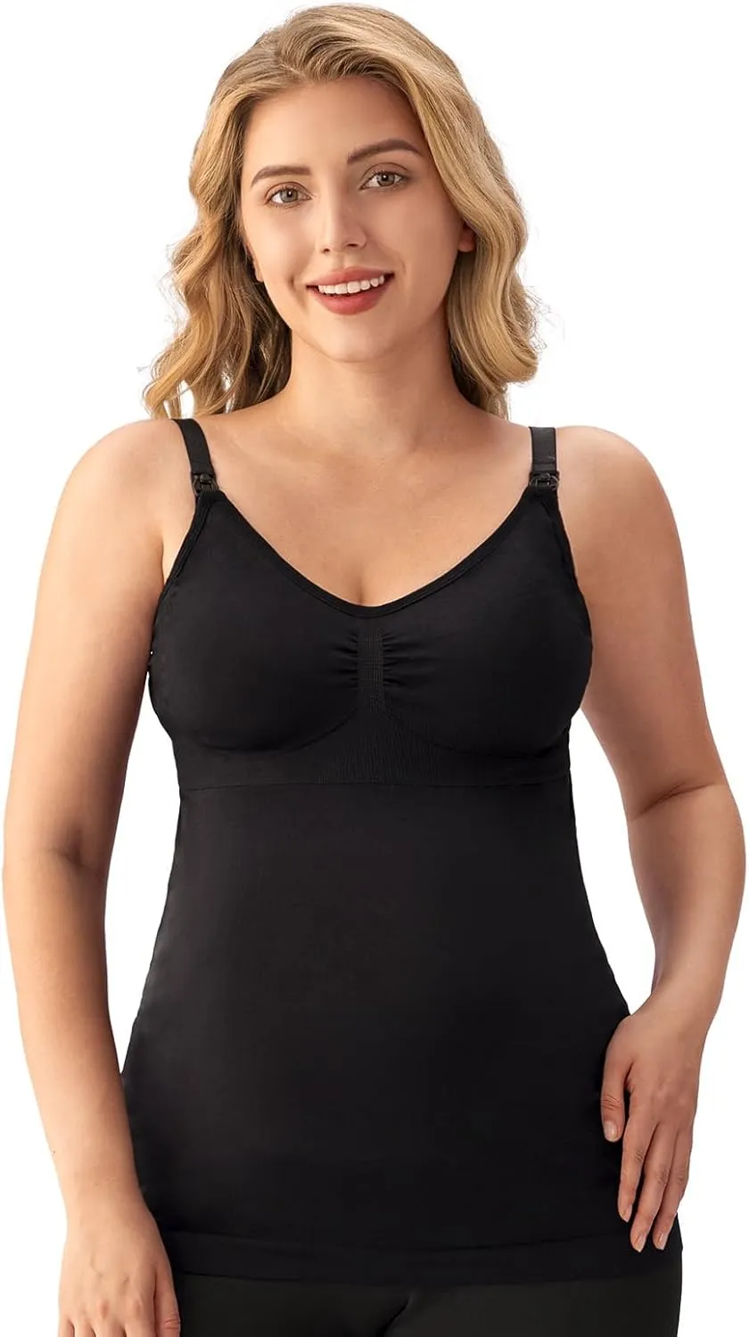 Angelhood Maternity Nursing Tank Tops for Breastfeeding,Womens Nursing Maternity Cami Built in Bra Sleep Bra