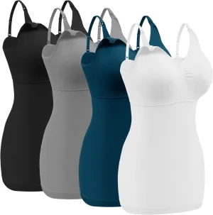 Angelhood Maternity Nursing Tank Tops for Breastfeeding,Womens Nursing Maternity Cami Built in Bra Sleep Bra