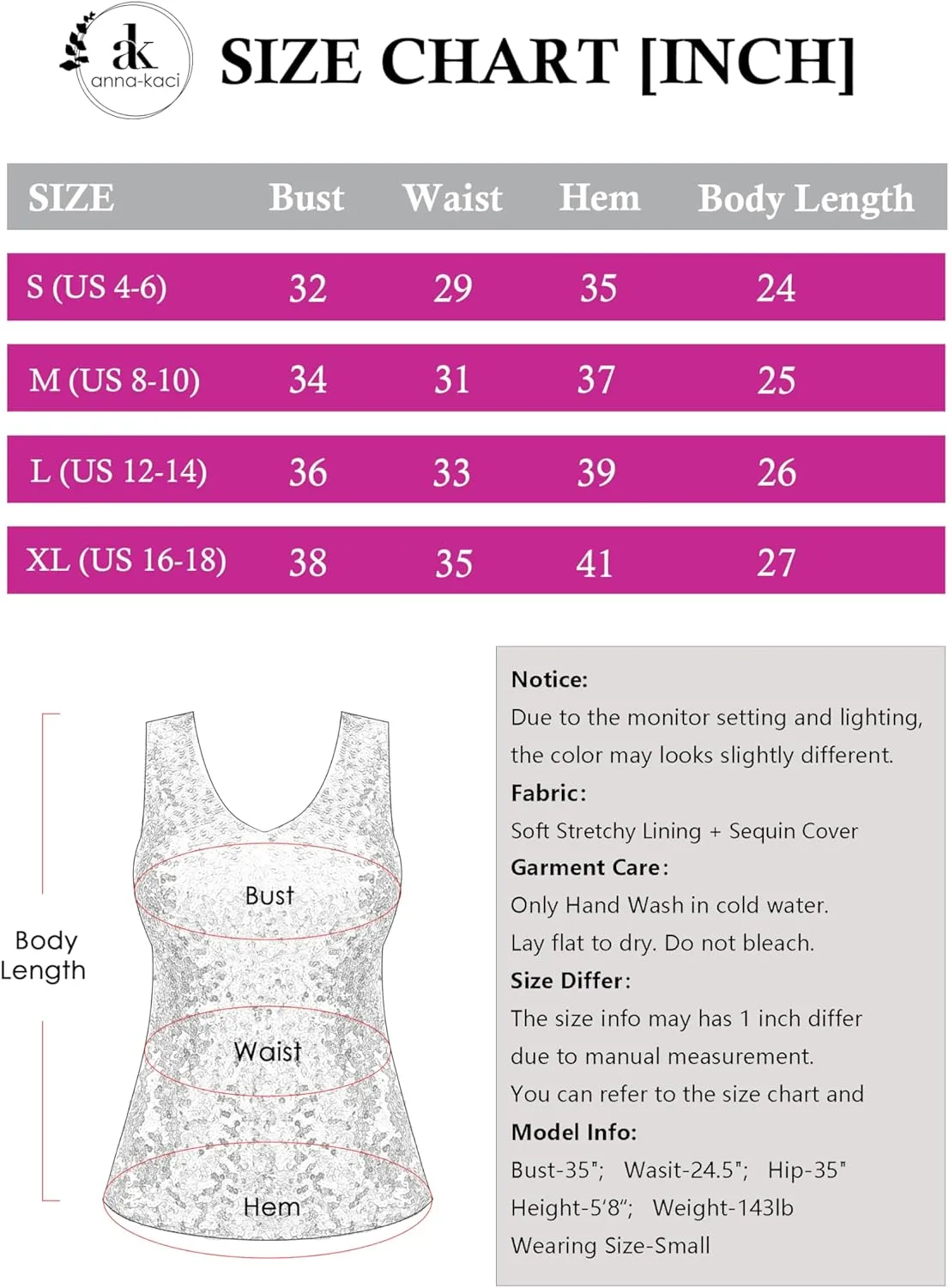 Anna-Kaci Women's Sparkly V-Neck Sequin Tank Tops Sleeveless Sexy Glitter Disco Club Party Vest