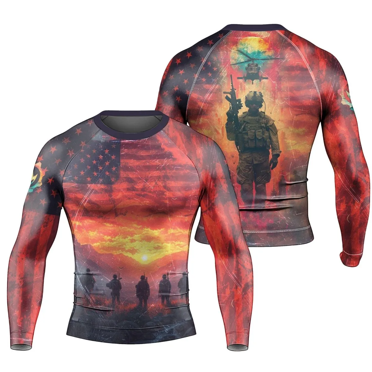 Army American Flag Men's Long Sleeve Rash Guard