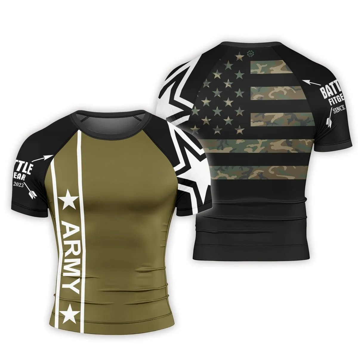 Army Camo Flag Short Sleeve Rash Guard