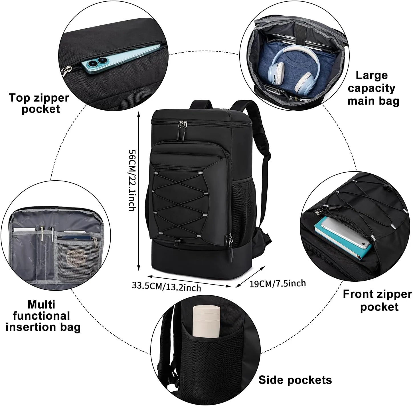 Asenlin Travel Backpack for Women Men40L Large Hiking Backpack18 Inch Carry on Backpack Water Resistant for Casual Daypack Gym Backpack-Black