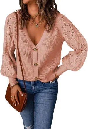 Astylish Women Long Sleeve Open Front Knit Button Down Cardigan Sweaters