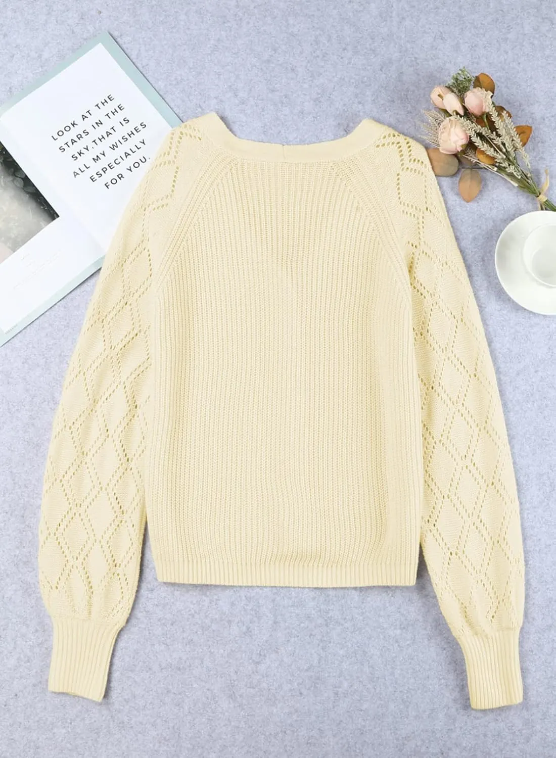 Astylish Women Long Sleeve Open Front Knit Button Down Cardigan Sweaters