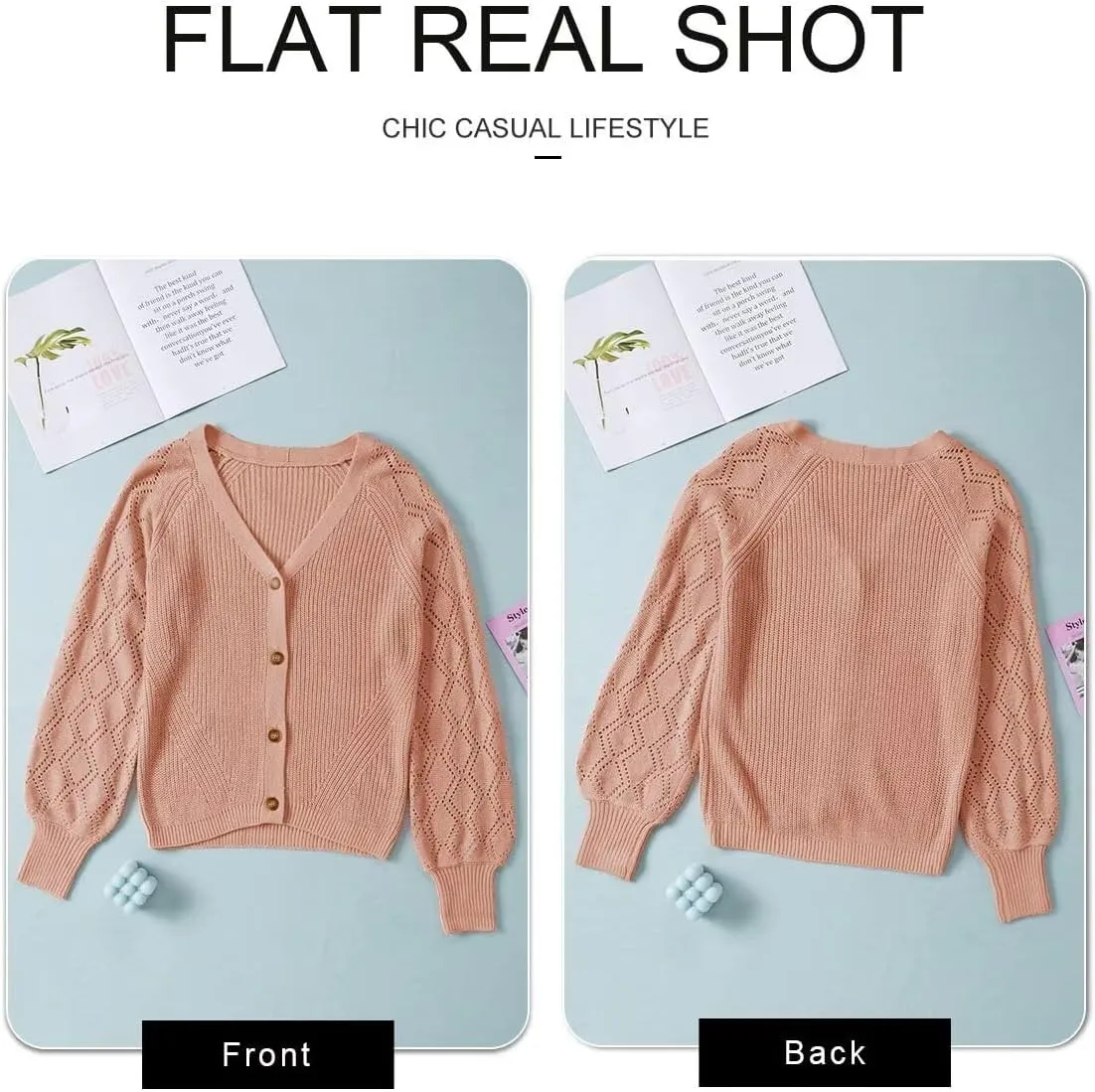 Astylish Women Long Sleeve Open Front Knit Button Down Cardigan Sweaters