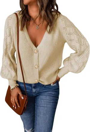 Astylish Women Long Sleeve Open Front Knit Button Down Cardigan Sweaters