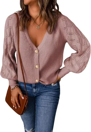 Astylish Women Long Sleeve Open Front Knit Button Down Cardigan Sweaters