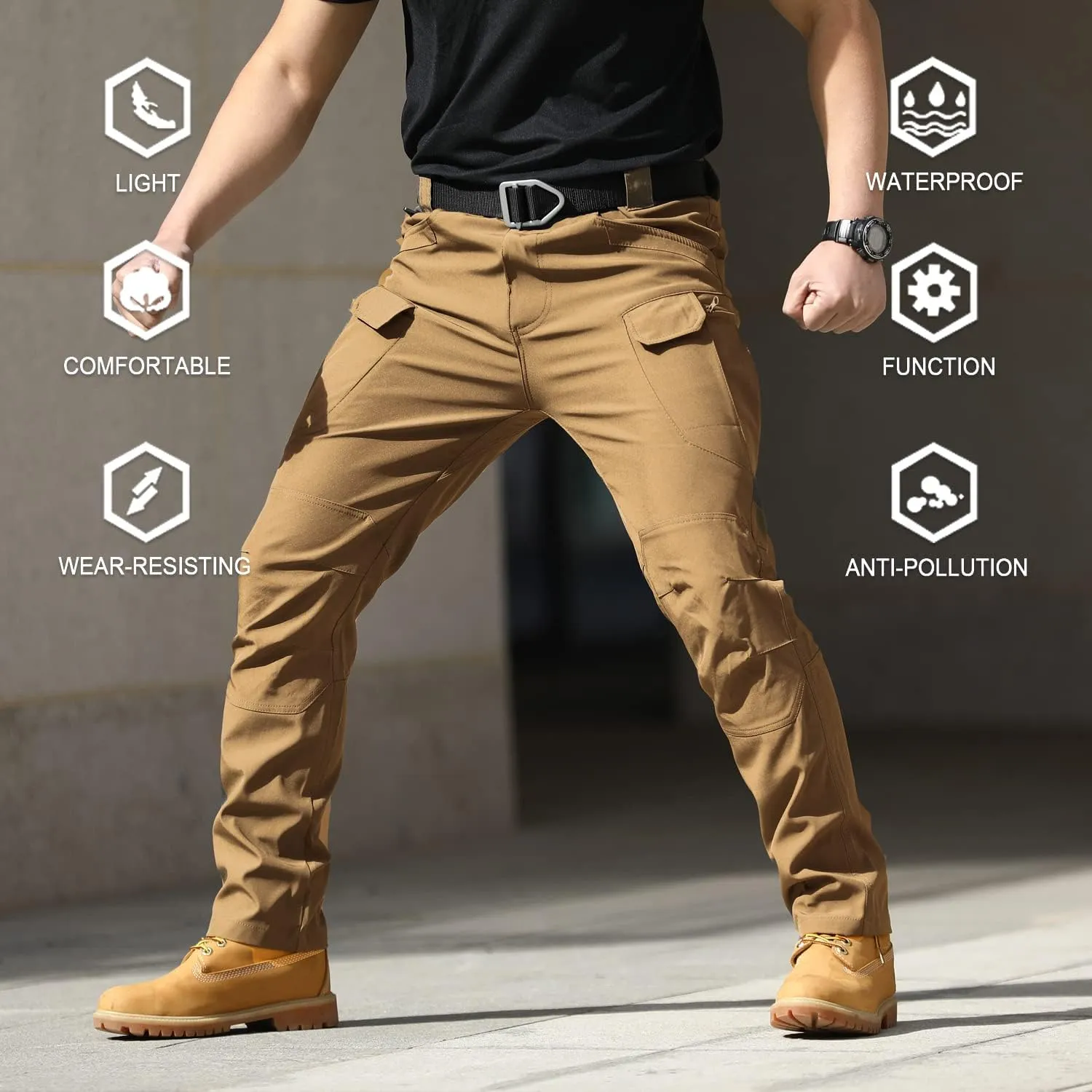 AUTIWITUA Men's Tactical Pants Water Resistant Flex Ripstop Cargo Pants Lightweight Hiking Pants with Multi Pockets(No Belt)
