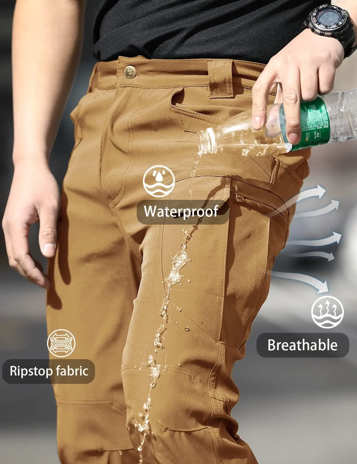 AUTIWITUA Men's Tactical Pants Water Resistant Flex Ripstop Cargo Pants Lightweight Hiking Pants with Multi Pockets(No Belt)