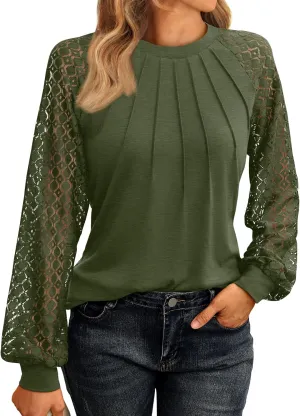 AUTOMET Womens Long Sleeve Shirts Lace Tops Business Casual Fall Fashion Outfits Clothes Knitted Y2k Blouses